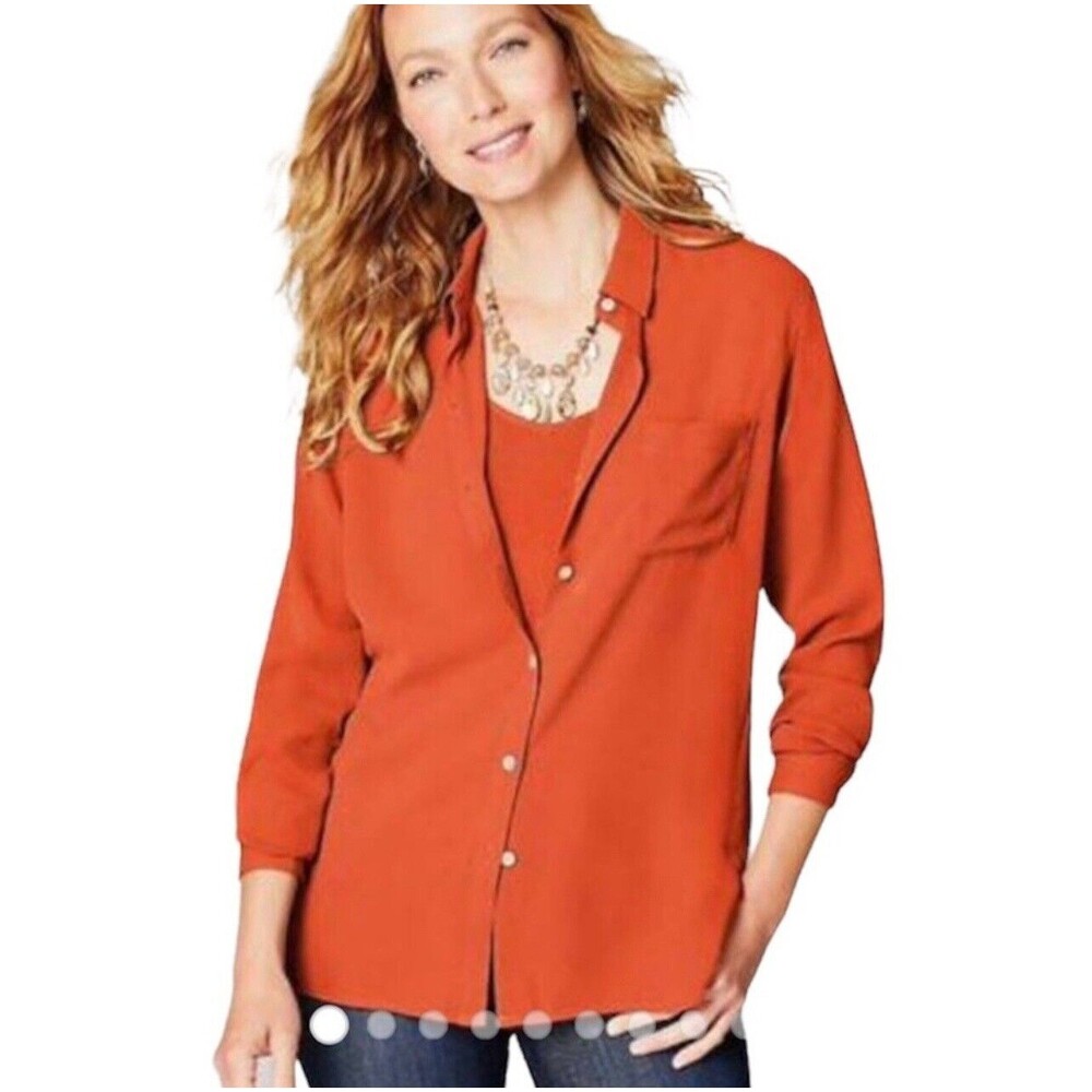 J. Jill Button Down Career Blouse Women Plus Size 3X Terracotta Orange NEW W TAG